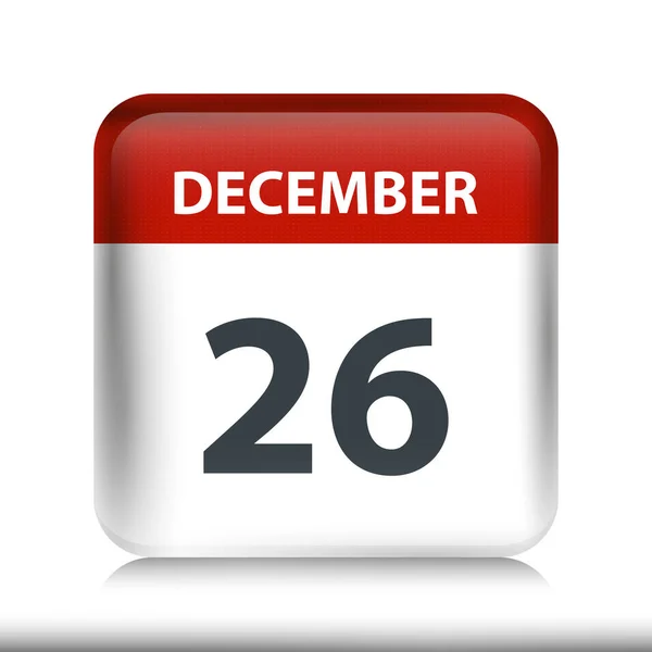 26 декабря - Икона глянцевого календаря - шаблон календаря — стоковый вектор