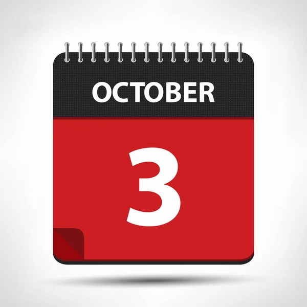 3 octobre - Icône de calendrier - Modèle de conception de calendrier — Image vectorielle