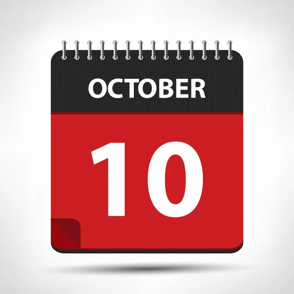 10 de octubre - Icono del calendario - Plantilla de diseño del calendario — Archivo Imágenes Vectoriales