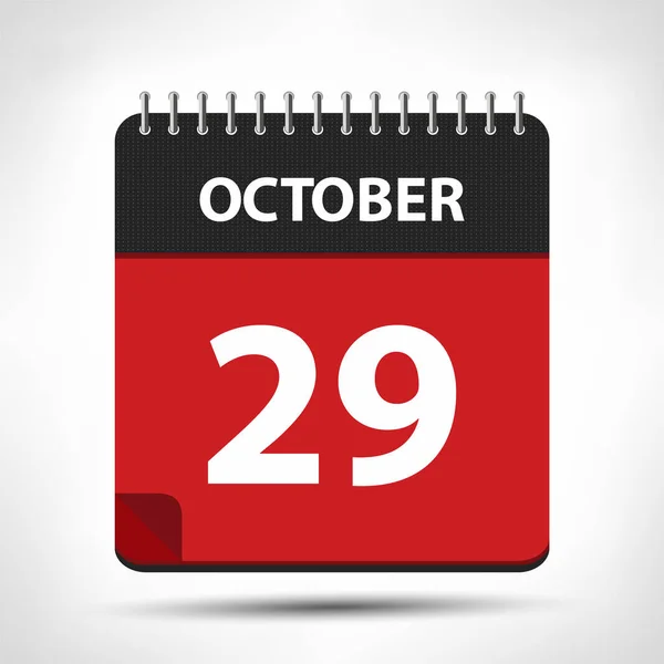 29 de outubro - Ícone do calendário - Modelo de design do calendário — Vetor de Stock