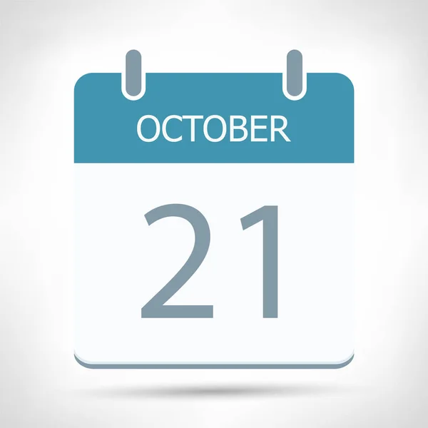21 octobre - Icône Calendrier - Modèle de calendrier design plat — Image vectorielle