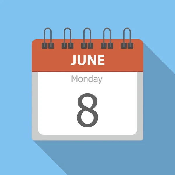 Poniedziałek 8-Czerwiec-ikona kalendarza — Wektor stockowy