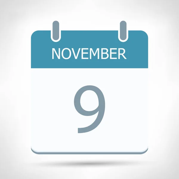 November 9 - Calendar Icon - Calendar flat design template — Stock Vector