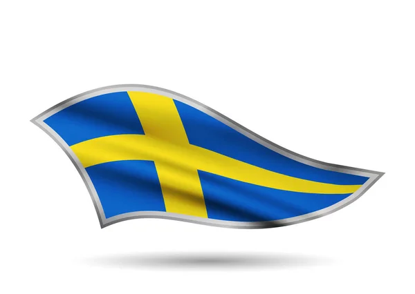 Bandeira Onda Dinâmica Suécia Faixa Tampas Estilizada — Vetor de Stock