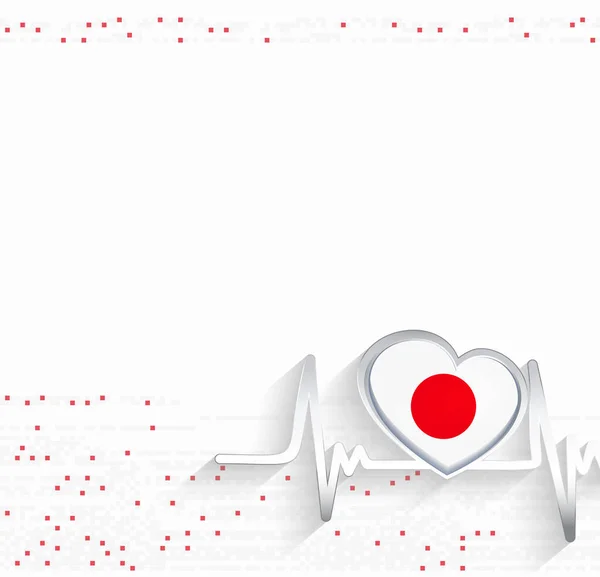 Japan Patriotic Background. Japan flag heart shaped and heartbeat line. Vector illustration.