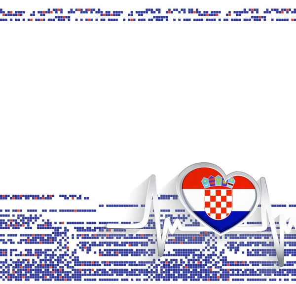 克罗地亚爱国背景 克罗地亚国旗心形和心跳线 矢量说明 — 图库矢量图片