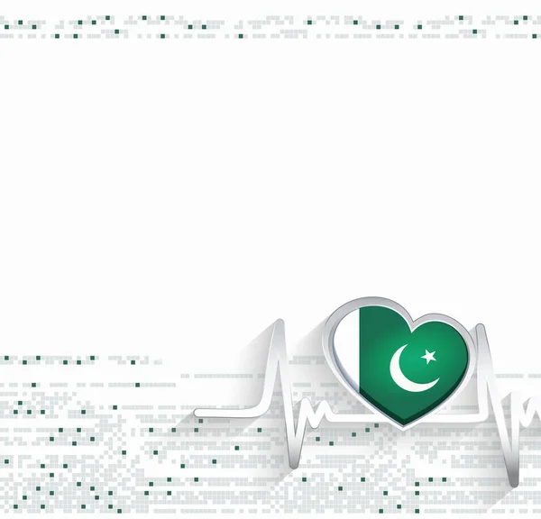 Pakistan Patriottische Achtergrond Pakistan Vlag Hartvormige Hartslag Lijn Vectorillustratie — Stockvector