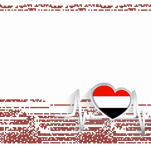 Jemen Patriottische Achtergrond Jemen Vlag Hartvormige Hartslag Lijn Vectorillustratie — Stockvector