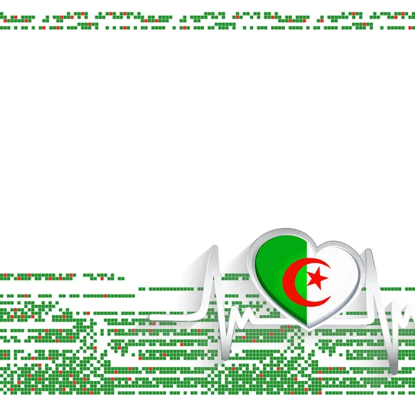 Algeria Contesto Patriottico Algeria Bandiera Forma Cuore Battito Cardiaco Linea — Vettoriale Stock