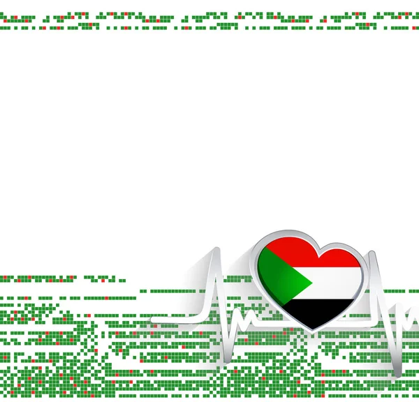 Sudán Antecedentes Patrióticos Bandera Sudán Forma Corazón Latidos Del Corazón — Vector de stock