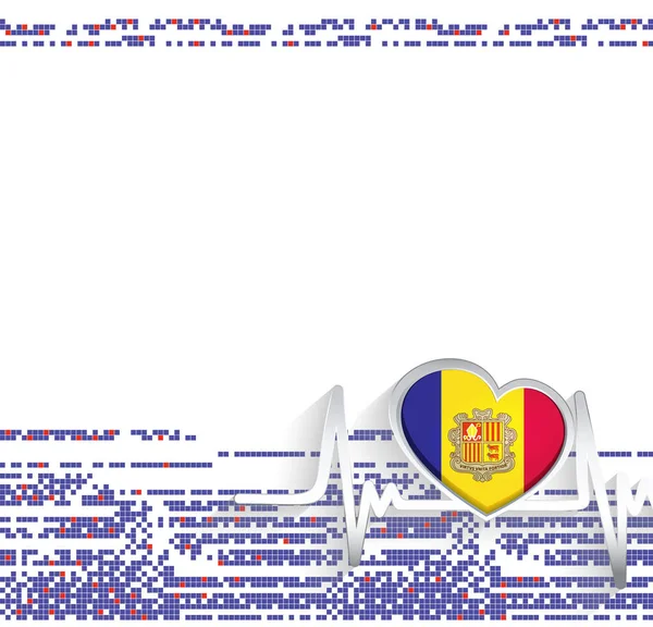 Andorre Contexte Patriotique Drapeau Andorre Forme Coeur Ligne Battement Cœur — Image vectorielle