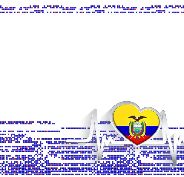 Équateur Contexte Patriotique Drapeau Équatorien Forme Coeur Ligne Battement Coeur — Image vectorielle