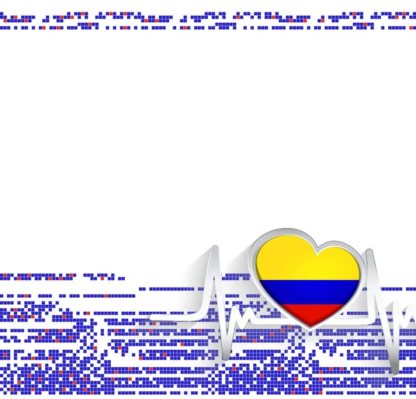 哥伦比亚爱国背景 哥伦比亚的国旗心形和心跳线 矢量说明 — 图库矢量图片