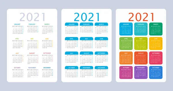 2021 Kalender Set Svensk Amerikansk Version Veckan Börjar Måndag Vecka — Stock vektor