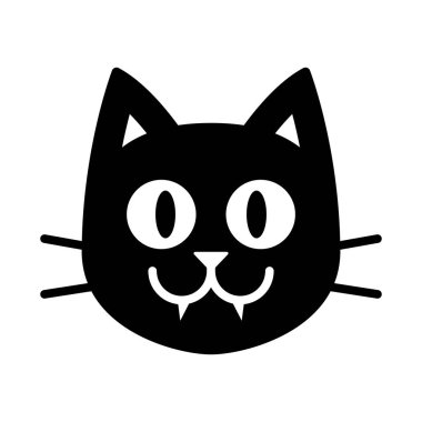 Vektör karikatür siyah kedi yüz beyaz arka planda Izole