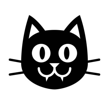 Vektör karikatür siyah kedi yüz beyaz arka planda Izole