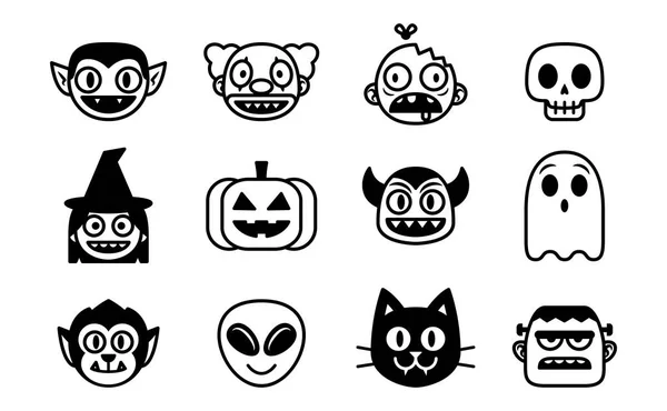 Conjunto Dibujos Animados Vectoriales Monstruos Halloween Aislados — Archivo Imágenes Vectoriales