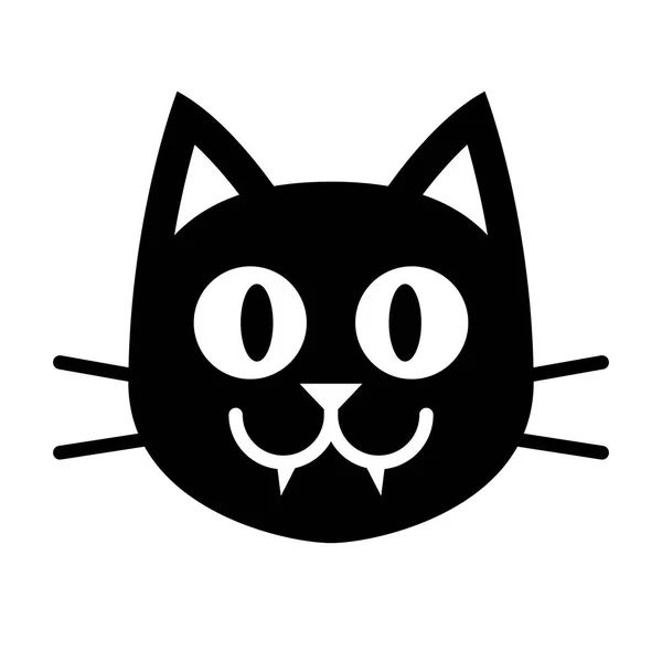 Vector Cartoon Black Cat Face Isolated White Background — Stock Vector