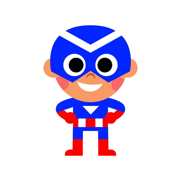 Vector Cartoon Super Hero Kid Illustration Terisolasi - Stok Vektor