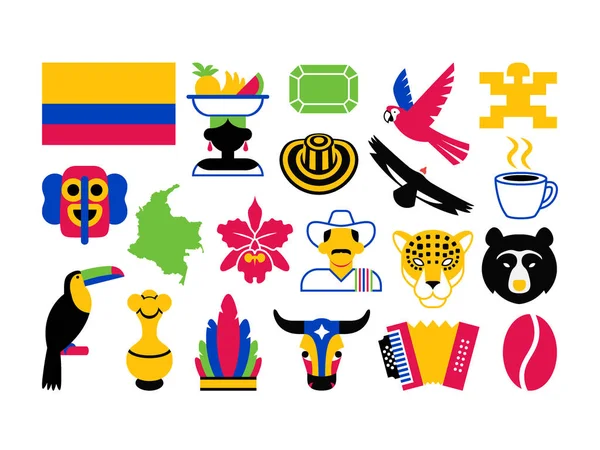 Vector Set Van Colombia Iconen Geïsoleerd Witte Achtergrond — Stockvector