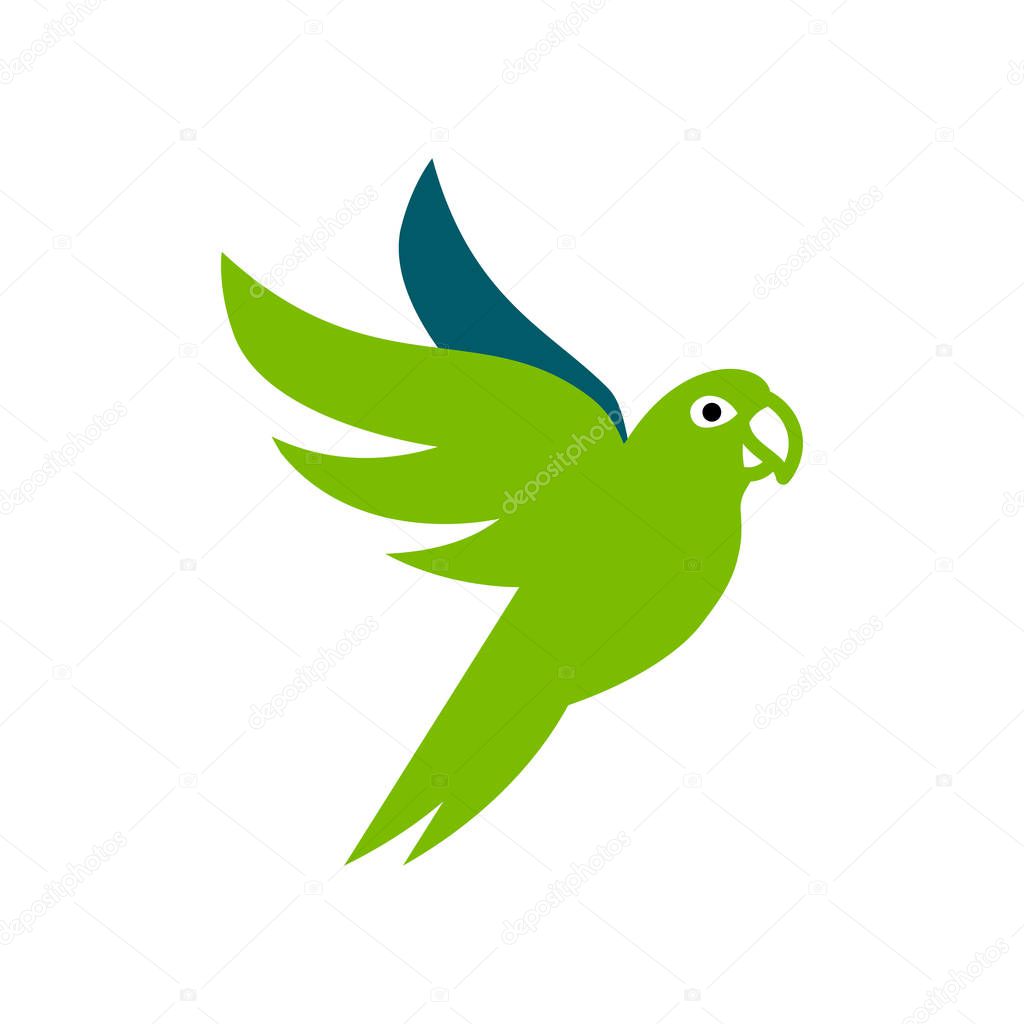 Vector Green Parrot Icon Isolated On White Background