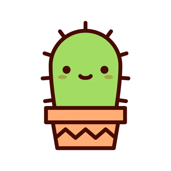 Vector Cartoon Cute Happy Cactus Icoon Geïsoleerd — Stockvector