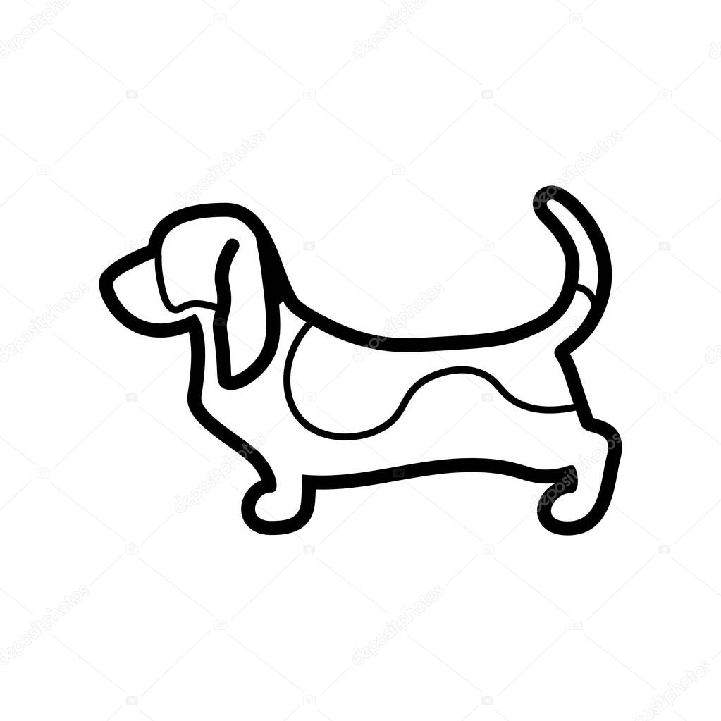 Vector Basset Hound Dog Icon Isolated On White Background