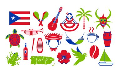 Set Of Puerto Rico Icons Isolated On White Background clipart