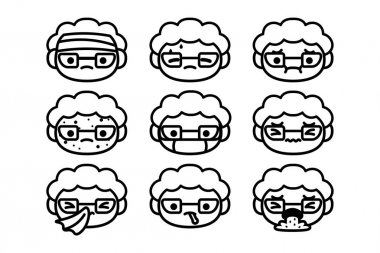 Beyaz arka planda Izole karikatür hasta karakterler seti