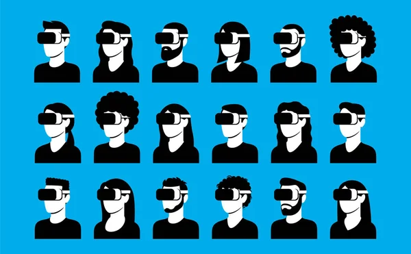 Set di personaggi che utilizzano il dispositivo di realtà virtuale isolato — Vettoriale Stock