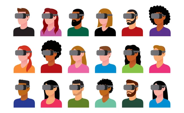 Set tekens met Virtual Reality-apparaat geïsoleerd — Stockvector