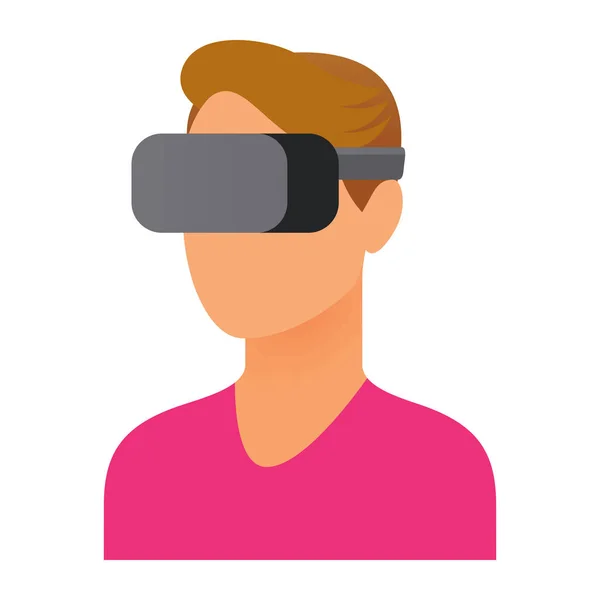 Carácter usando el dispositivo de realidad virtual aislado — Vector de stock