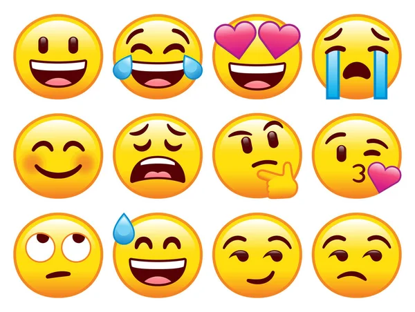 Állítsa be a Cute Emojis elszigetelt fehér háttér — Stock Vector