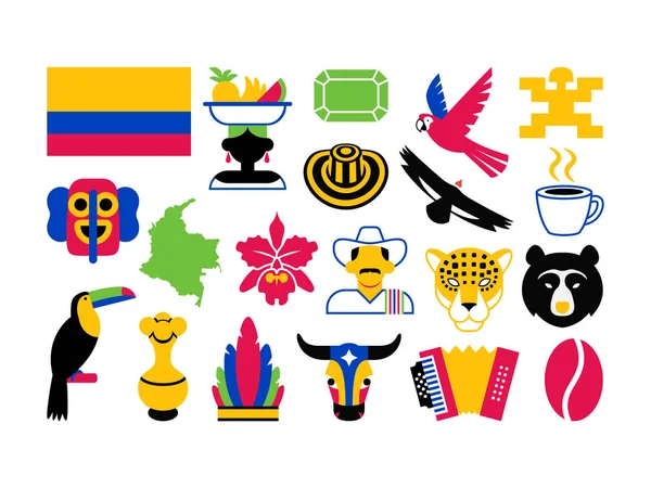 Conjunto de iconos de Colombia aislados sobre fondo blanco — Vector de stock