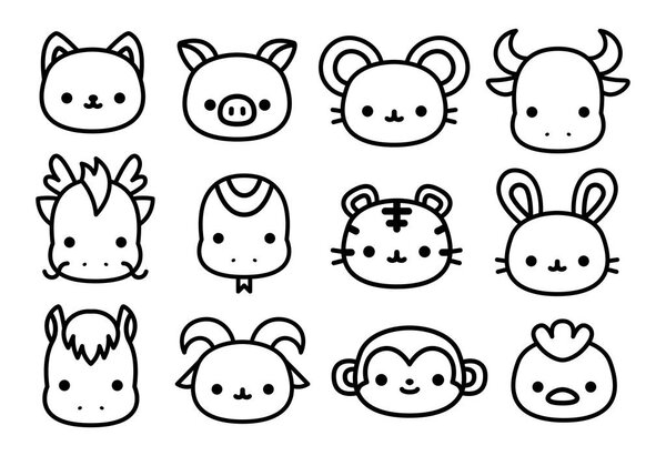 Cartoon Chinese Zodiac Animals Icon Isolated On White Background