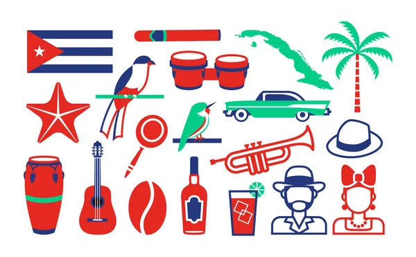 Set di icone di Cuba isolato su sfondo bianco — Vettoriale Stock