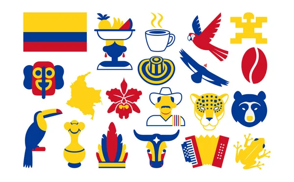 Conjunto de iconos de Colombia aislados sobre fondo blanco — Archivo Imágenes Vectoriales