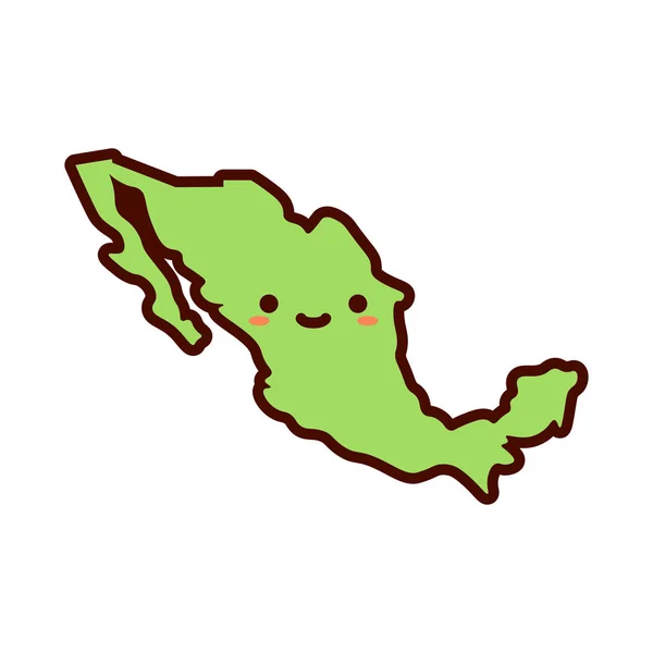 Desenhos animados bonito feliz México mapa ícone isolado — Vetor de Stock