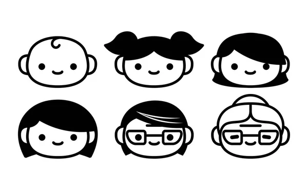 Ensemble de dessins animés d'icônes de personnes d'âges différents — Image vectorielle