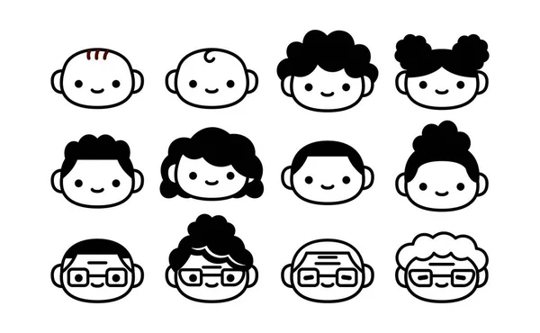 Conjunto de dibujos animados de iconos de personas de diferentes edades — Vector de stock