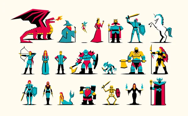 Conjunto de personajes de fantasía medieval RPG aislados — Vector de stock