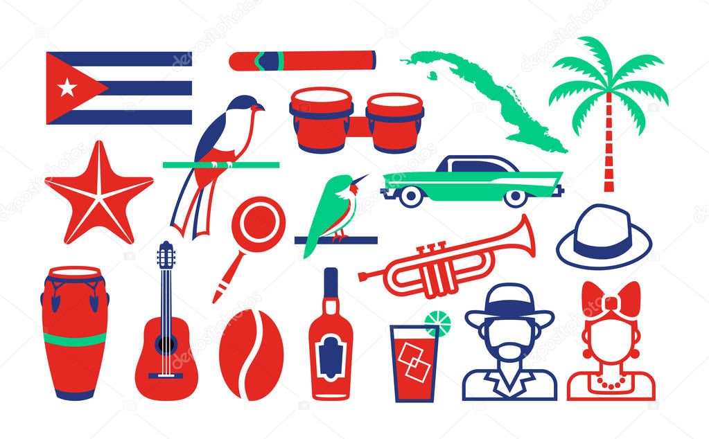Vector Set Of Cuba Icons Isolated On White Background