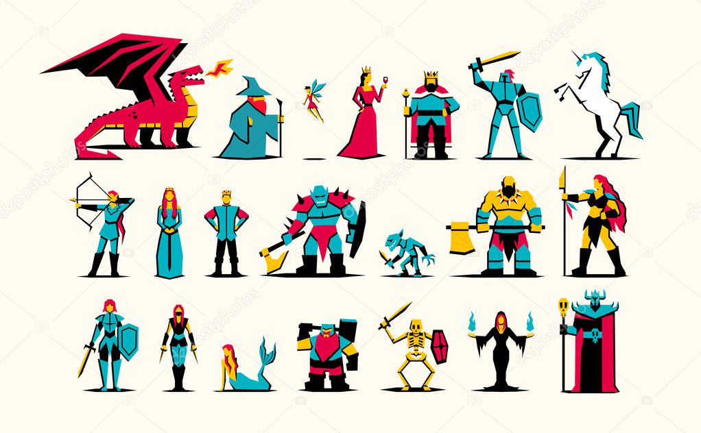 Set Of RPG Medieval Fantasy Characters Isolated