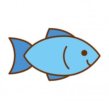 Karikatür sevimli balık simgesi beyaz arka planda Izole