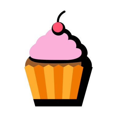 Karikatür Cupcake simgesi beyaz arka planda Izole