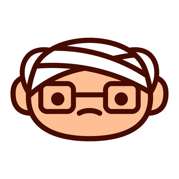 Carácter Emoji lindo de la historieta con la cabeza vendada — Vector de stock