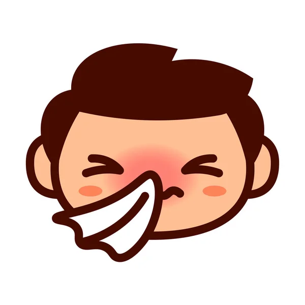 Cartoon cute zieke emoji karakter met weefsel — Stockvector