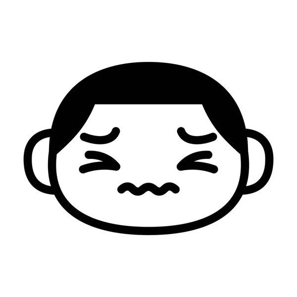 Caractère émoji mignon de bande dessinée avec mal de tête — Image vectorielle