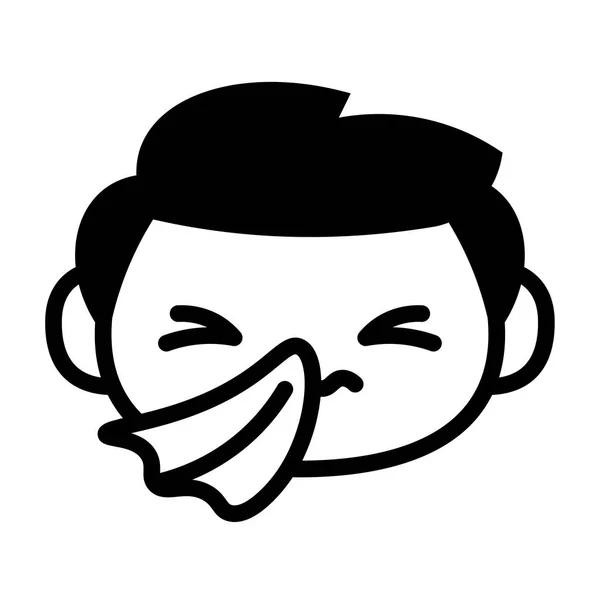 Cartoon Cute Sick Emoji Character With Tissue — Stock Vector