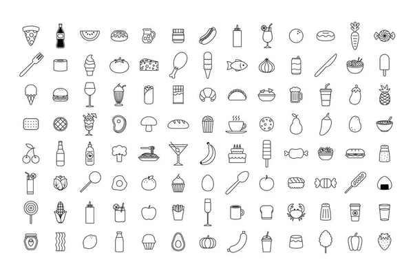 Conjunto de ícones de comida para desenhos animados vetoriais — Vetor de Stock